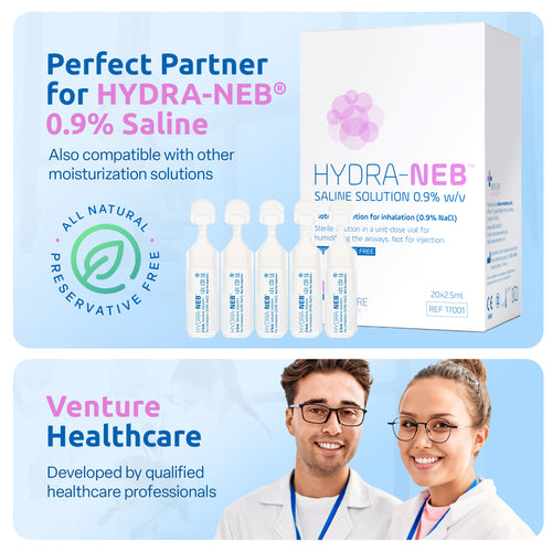 Hydra-Neb Portable Mesh Nebulizer + FREE Saline Solution 0.9%